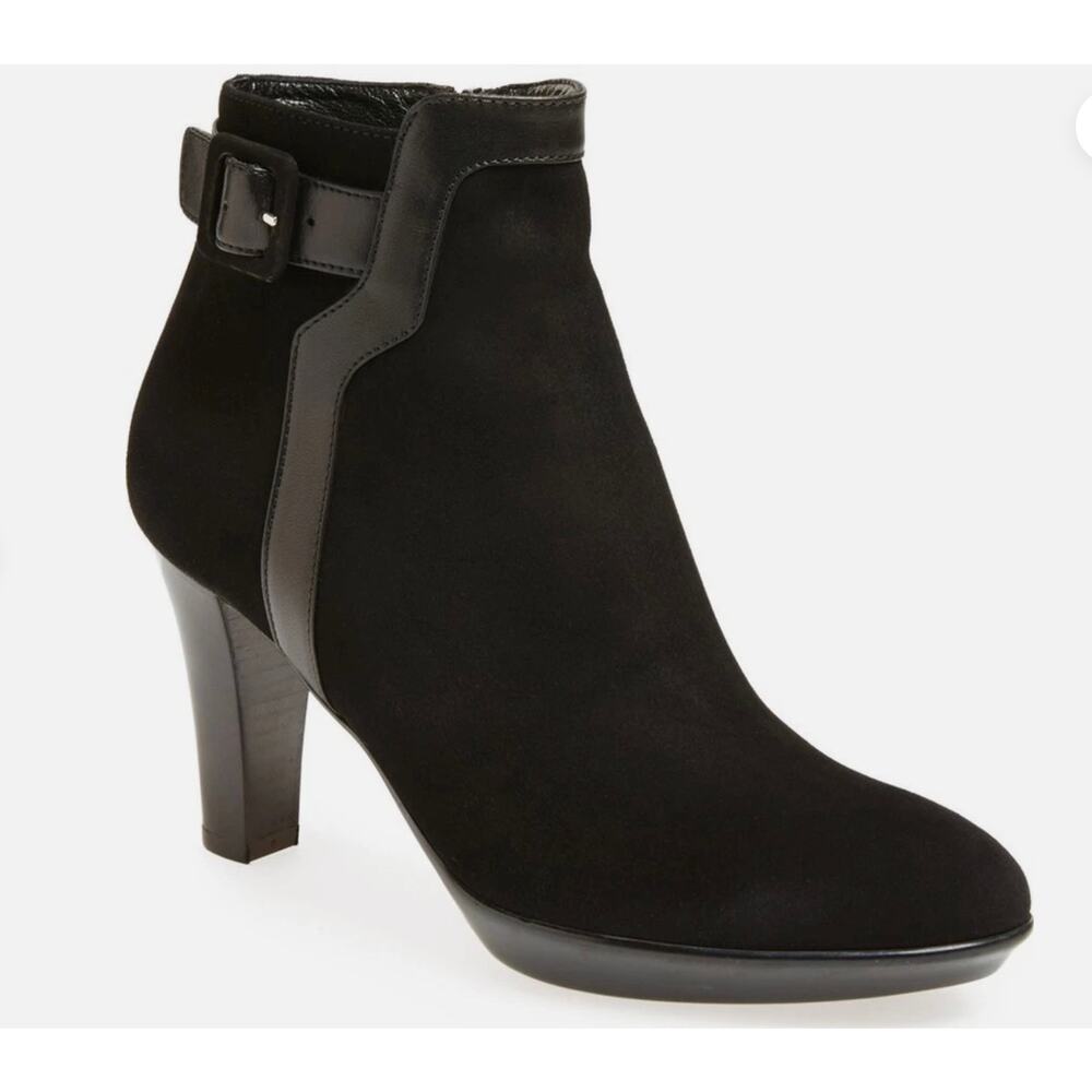 Aquatalia Womens 8.5 Black Suede Leather Rae Heeled Ankle Boot Heeled Boots